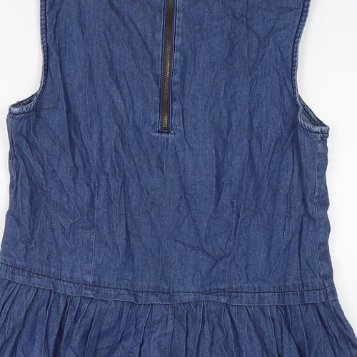 Dorothy Perkins Womens Blue Cotton A-Line Size 10 Round Neck Zip