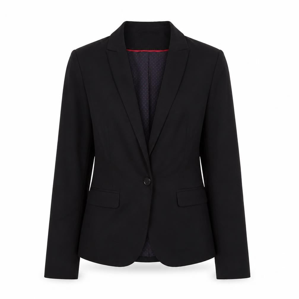 Front view of Next women’s black polyester jacket suit jacket, size UK 10