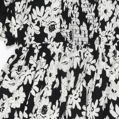 Marks and Spencer Womens Blue Floral Polyester A-Line Size 16 Square Neck Tie