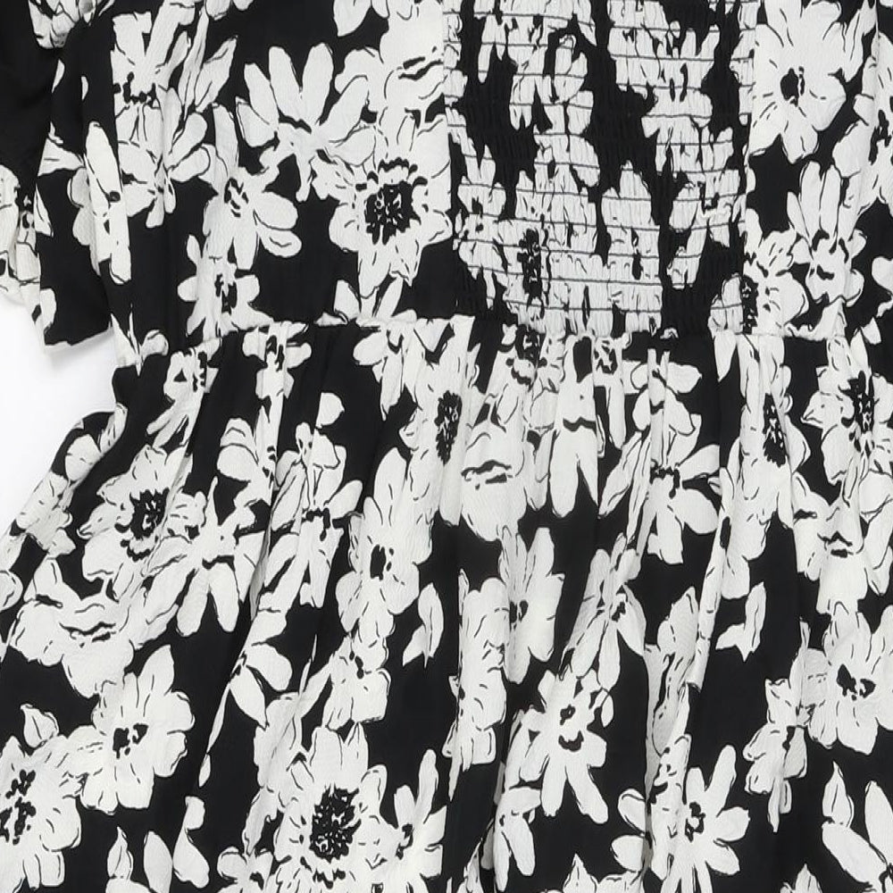 Marks and Spencer Womens Blue Floral Polyester A-Line Size 16 Square Neck Tie