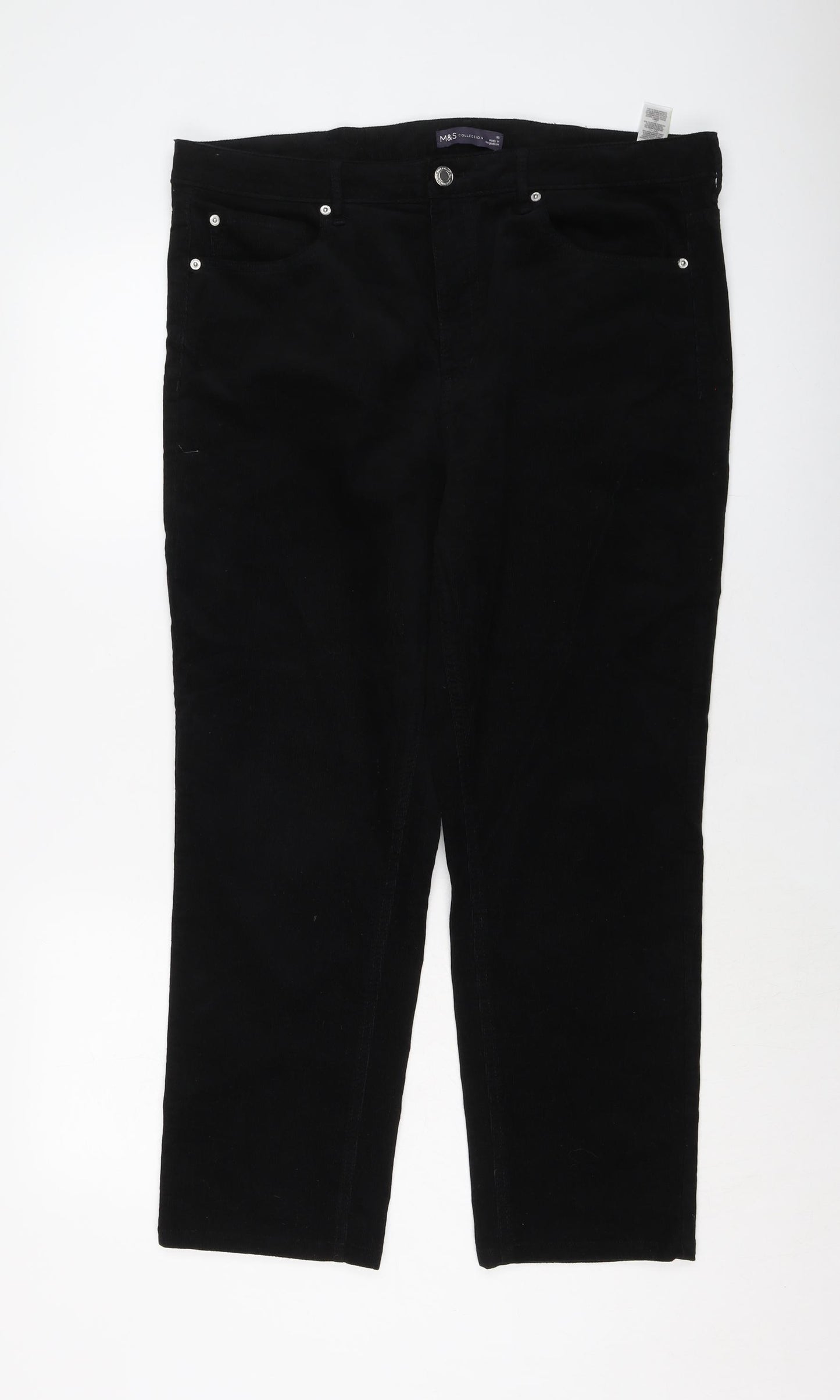Marks and Spencer Womens Black Cotton Trousers Size 18 L26 in Regular Button