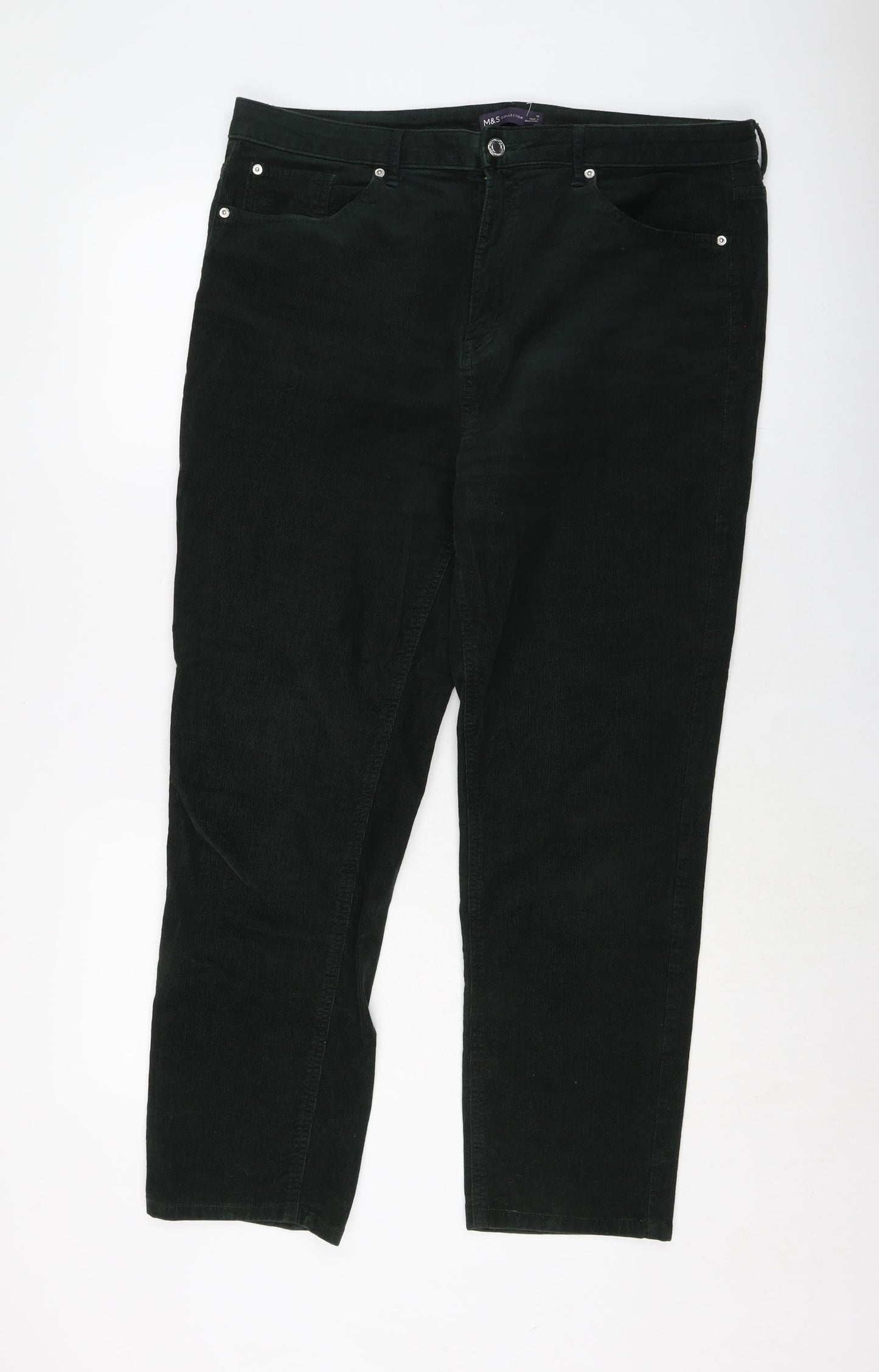 Marks and Spencer Womens Green Cotton Trousers Size 18 L27 in Regular Button
