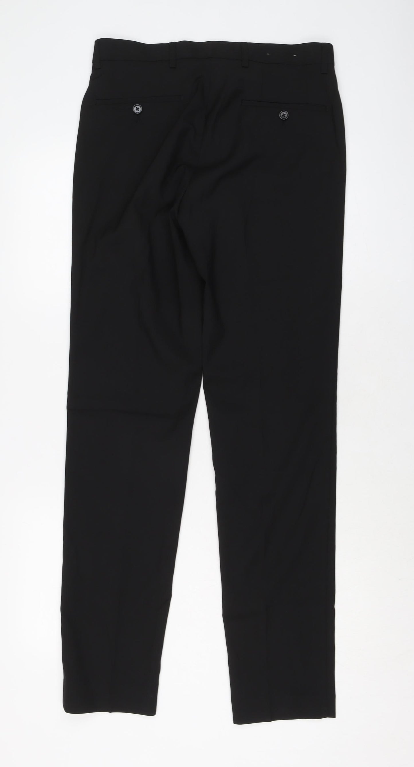 NEXT Mens Black Polyester Trousers Size 30 in L33 in Regular Button