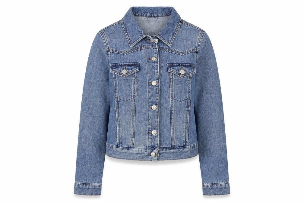 Front view of Topshop women’s blue jacket, size UK 8, button