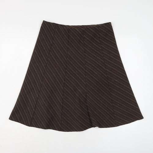 Marks and Spencer Womens Brown Striped Polyester Flare Skirt Size 12