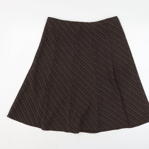 Marks and Spencer Womens Brown Striped Polyester Flare Skirt Size 12