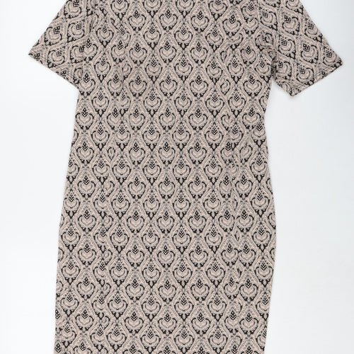 Dorothy Perkins Womens Beige Geometric Polyester Sheath Size 14 Round Neck Pullover