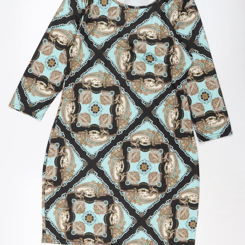 Blonde & Blonde Womens Multicoloured Geometric Polyester Bodycon Size 14 Round Neck Pullover