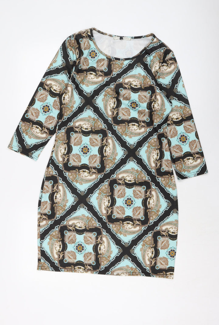 Blonde & Blonde Womens Multicoloured Geometric Polyester Bodycon Size 14 Round Neck Pullover