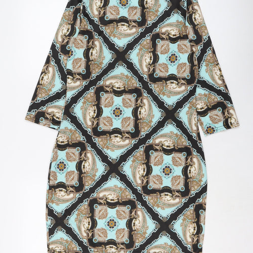 Blonde & Blonde Womens Multicoloured Geometric Polyester Bodycon Size 14 Round Neck Pullover