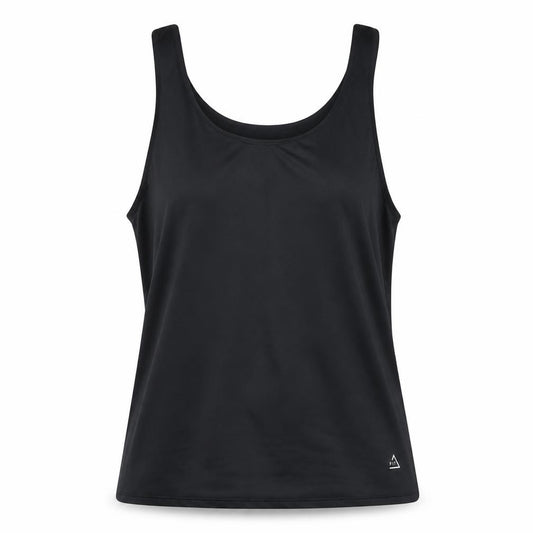 Front view of Boohoo women’s black polyester basic tank, size UK 6, round neck pullover