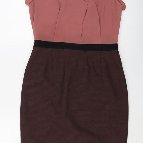 NEXT Womens Pink Polyester Sheath Size 12 Round Neck Zip