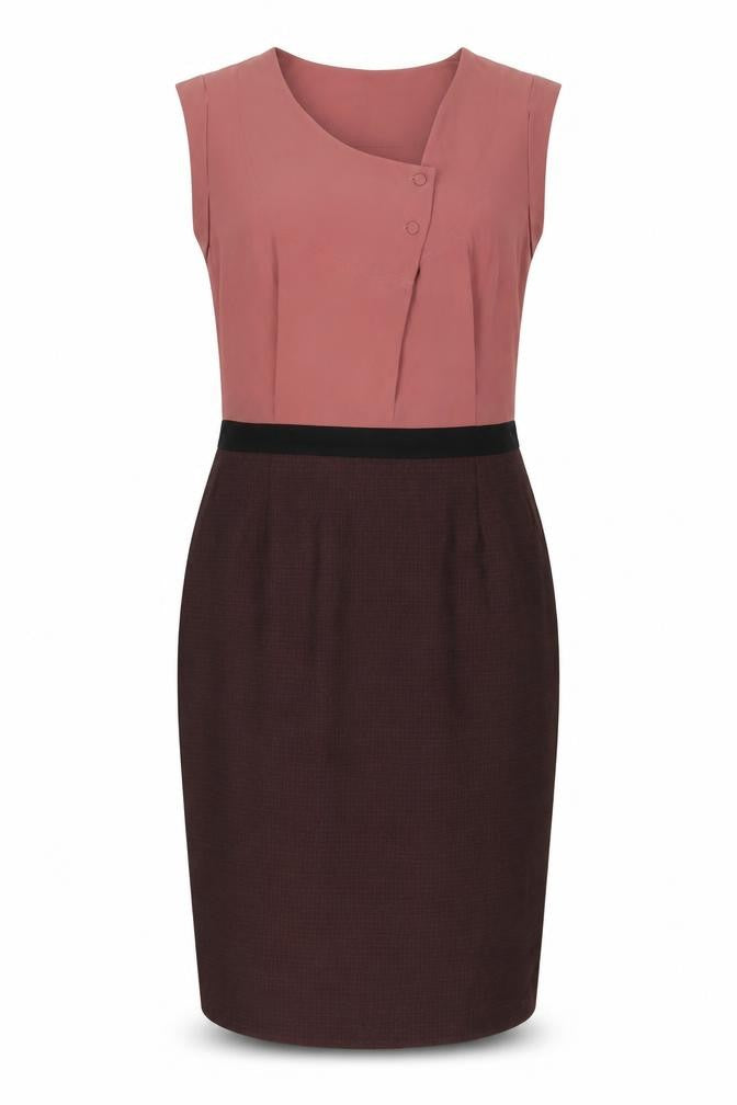 Front view of Next women’s pink polyester sheath, size UK 12, round neck zip