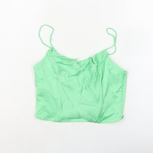Zara Womens Green Viscose Cropped Tank Size S Collared