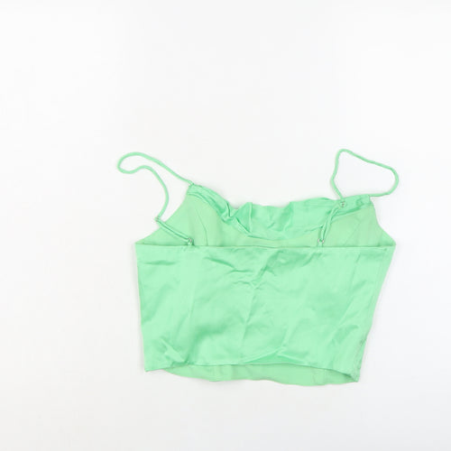 Zara Womens Green Viscose Cropped Tank Size S Collared