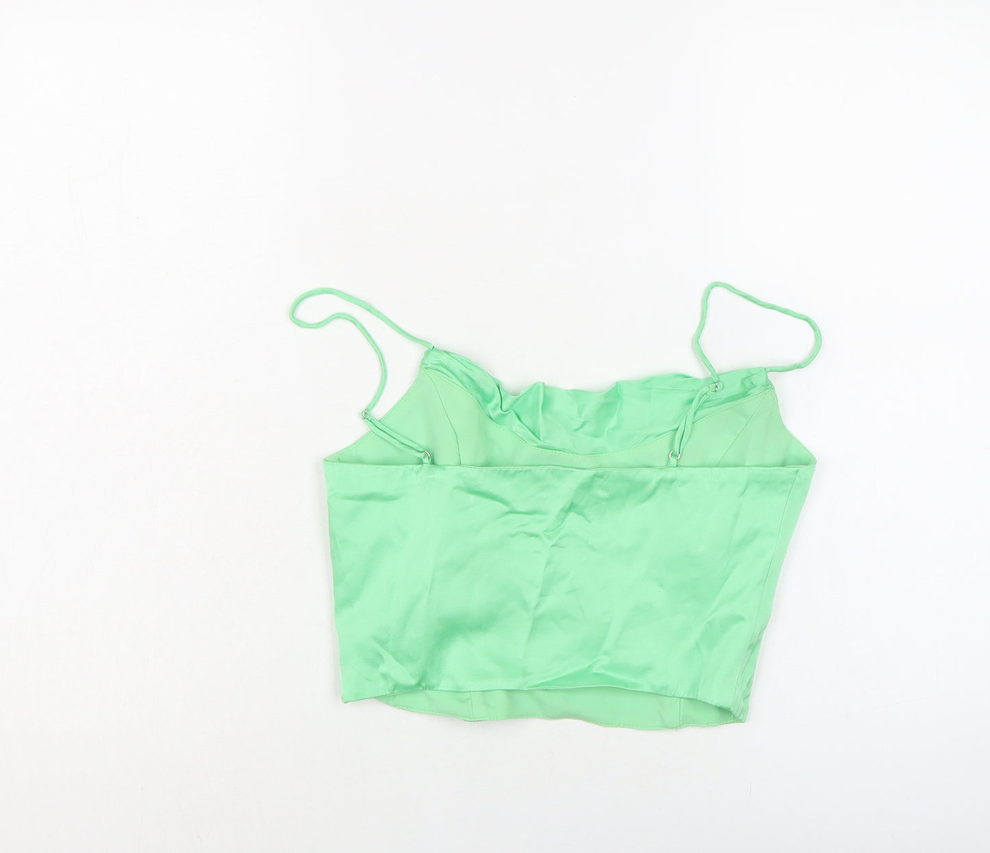 Zara Womens Green Viscose Cropped Tank Size S Collared