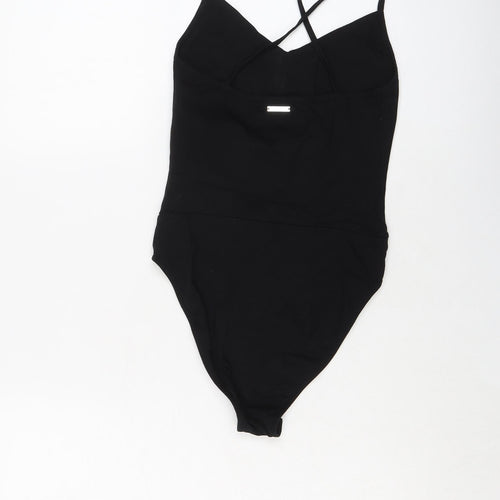 Lipsy Womens Black Floral Cotton Bodysuit One-Piece Size 6 Snap