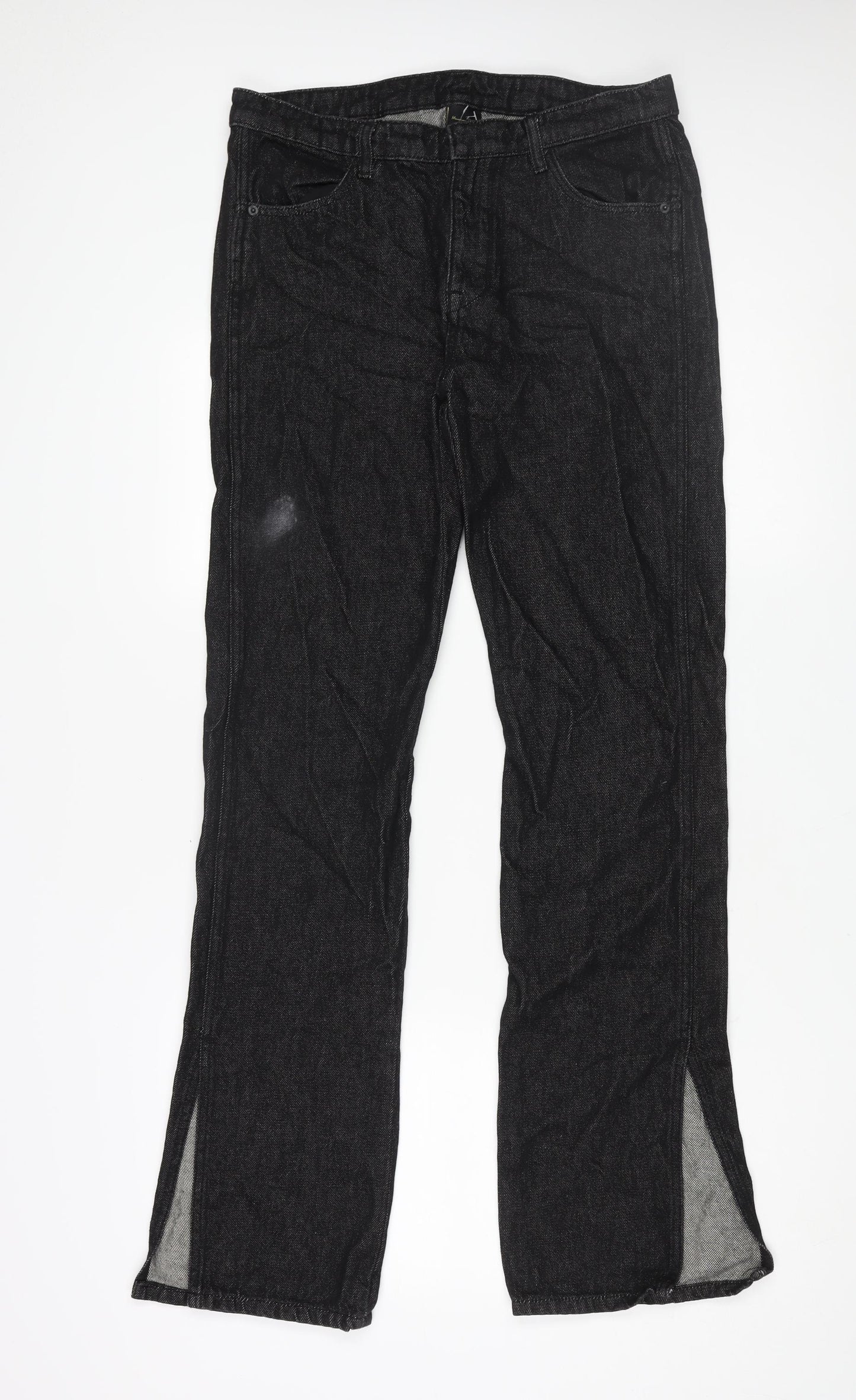 Massimo Dutti Womens Black Cotton Flared Jeans Size 10 L33 in Regular Zip - Vented Hem