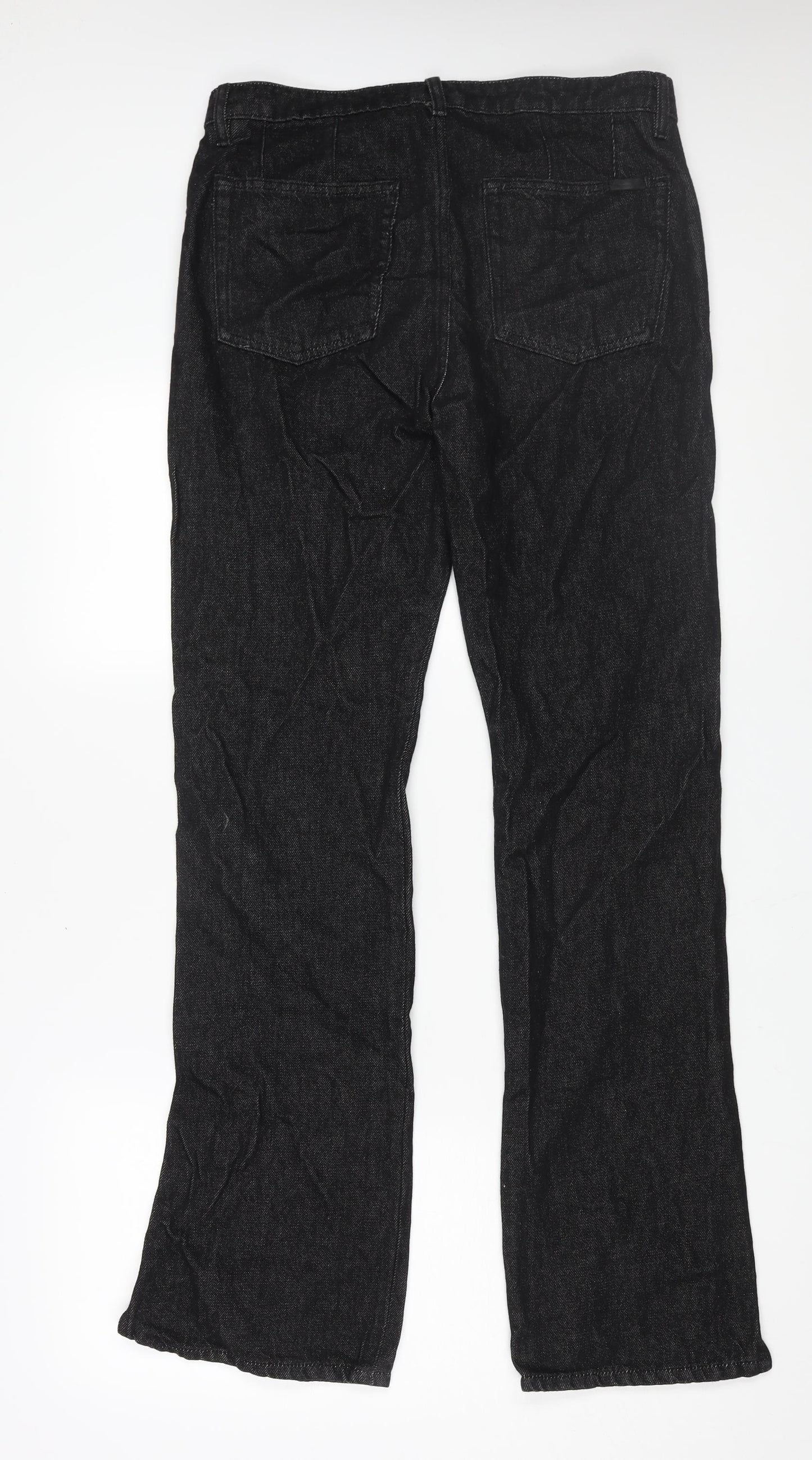 Massimo Dutti Womens Black Cotton Flared Jeans Size 10 L33 in Regular Zip - Vented Hem