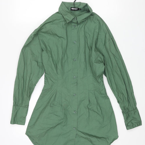 PRETTYLITTLETHING Womens Green Cotton Shirt Dress Size 8 Collared Button