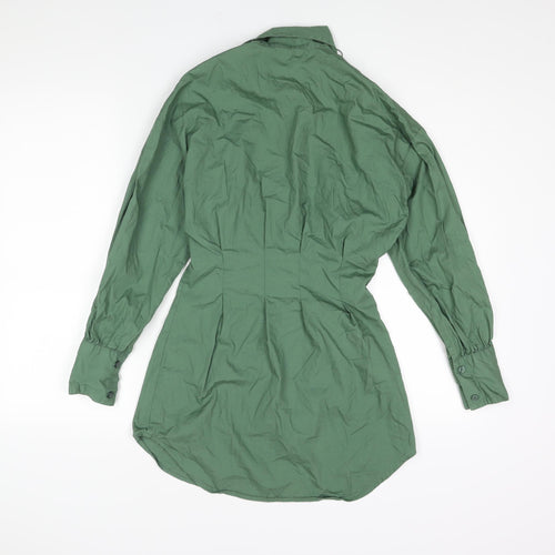PRETTYLITTLETHING Womens Green Cotton Shirt Dress Size 8 Collared Button