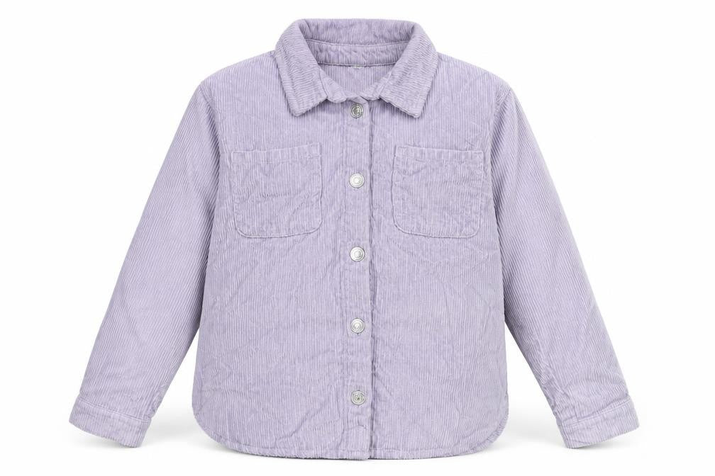 Front view of Tu girls’ purple jacket, size 8, years button