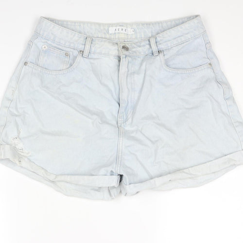 Aere Womens Blue Cotton Boyfriend Shorts Size 32 in Regular Zip - Distressed