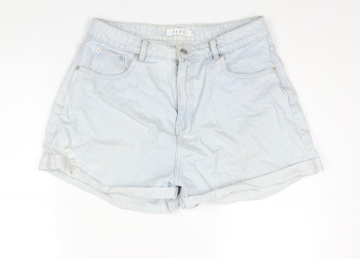 Aere Womens Blue Cotton Boyfriend Shorts Size 32 in Regular Zip - Distressed