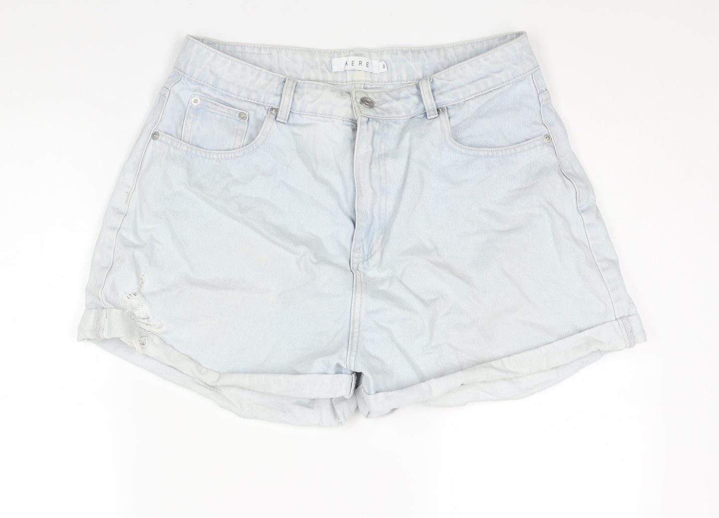 Aere Womens Blue Cotton Boyfriend Shorts Size 32 in Regular Zip - Distressed