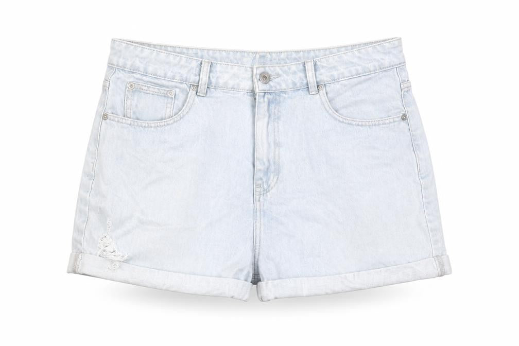 Aere Womens Blue Cotton Boyfriend Shorts Size 32 in Regular Zip - Distressed