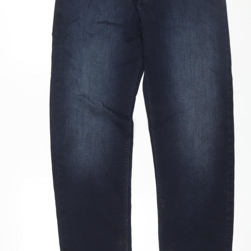 Marks and Spencer Mens Blue Cotton Straight Jeans Size 32 in L33 in Regular Zip