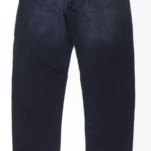 Marks and Spencer Mens Blue Cotton Straight Jeans Size 32 in L33 in Regular Zip