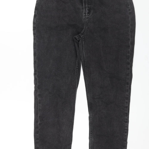 Denim & Co. Womens Grey Cotton Mom Jeans Size 14 L27 in Regular Zip - Raw Hem