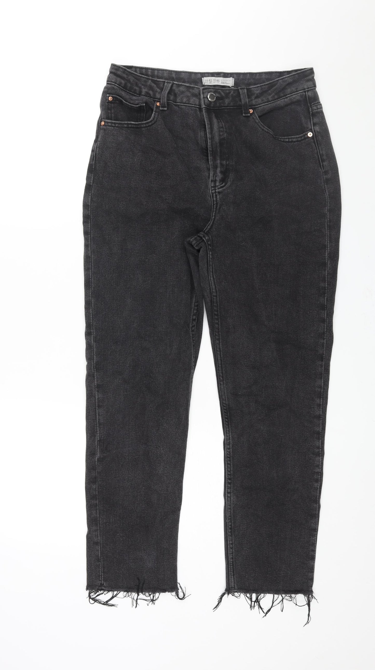 Denim & Co. Womens Grey Cotton Mom Jeans Size 14 L27 in Regular Zip - Raw Hem