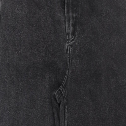 Denim & Co. Womens Grey Cotton Mom Jeans Size 14 L27 in Regular Zip - Raw Hem