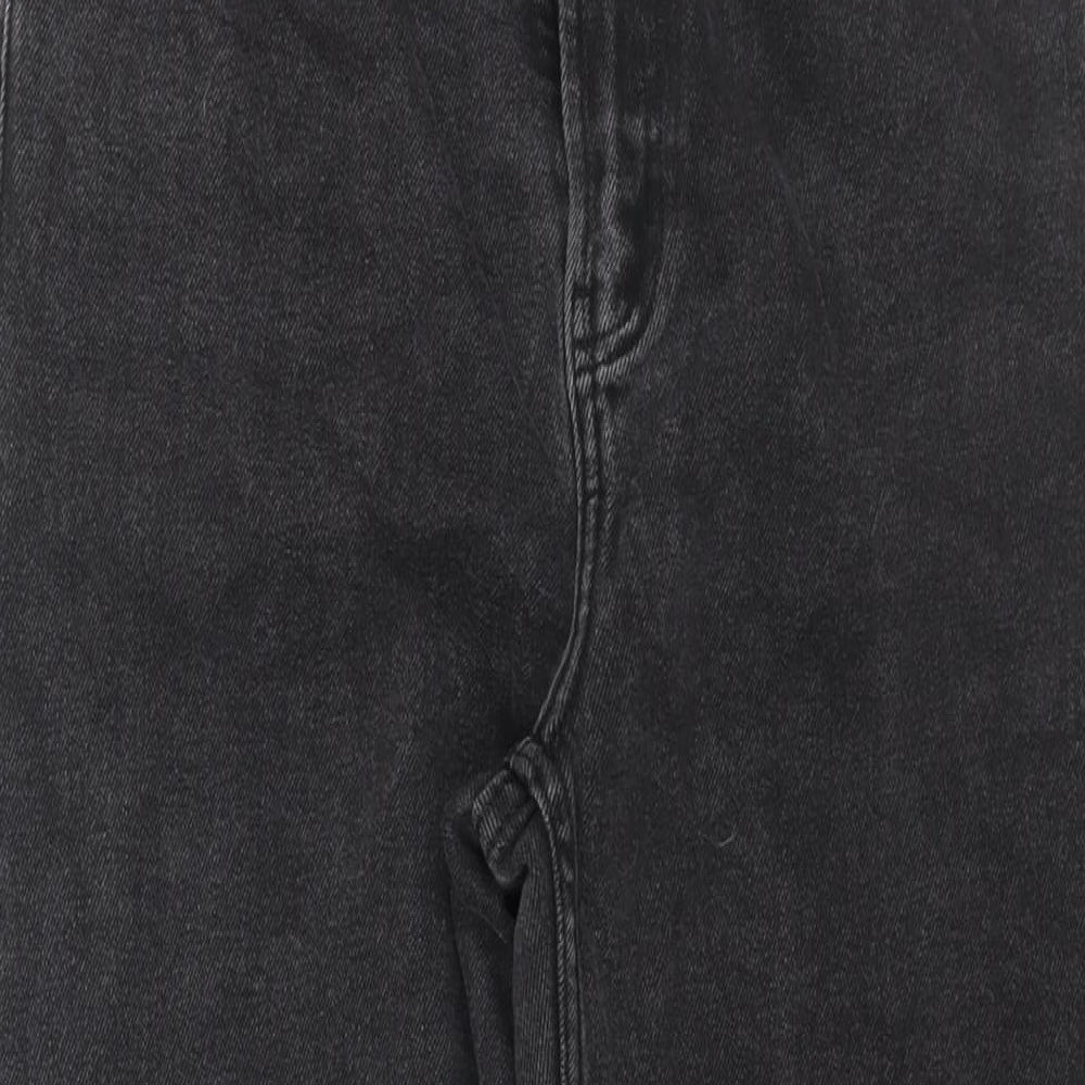 Denim & Co. Womens Grey Cotton Mom Jeans Size 14 L27 in Regular Zip - Raw Hem