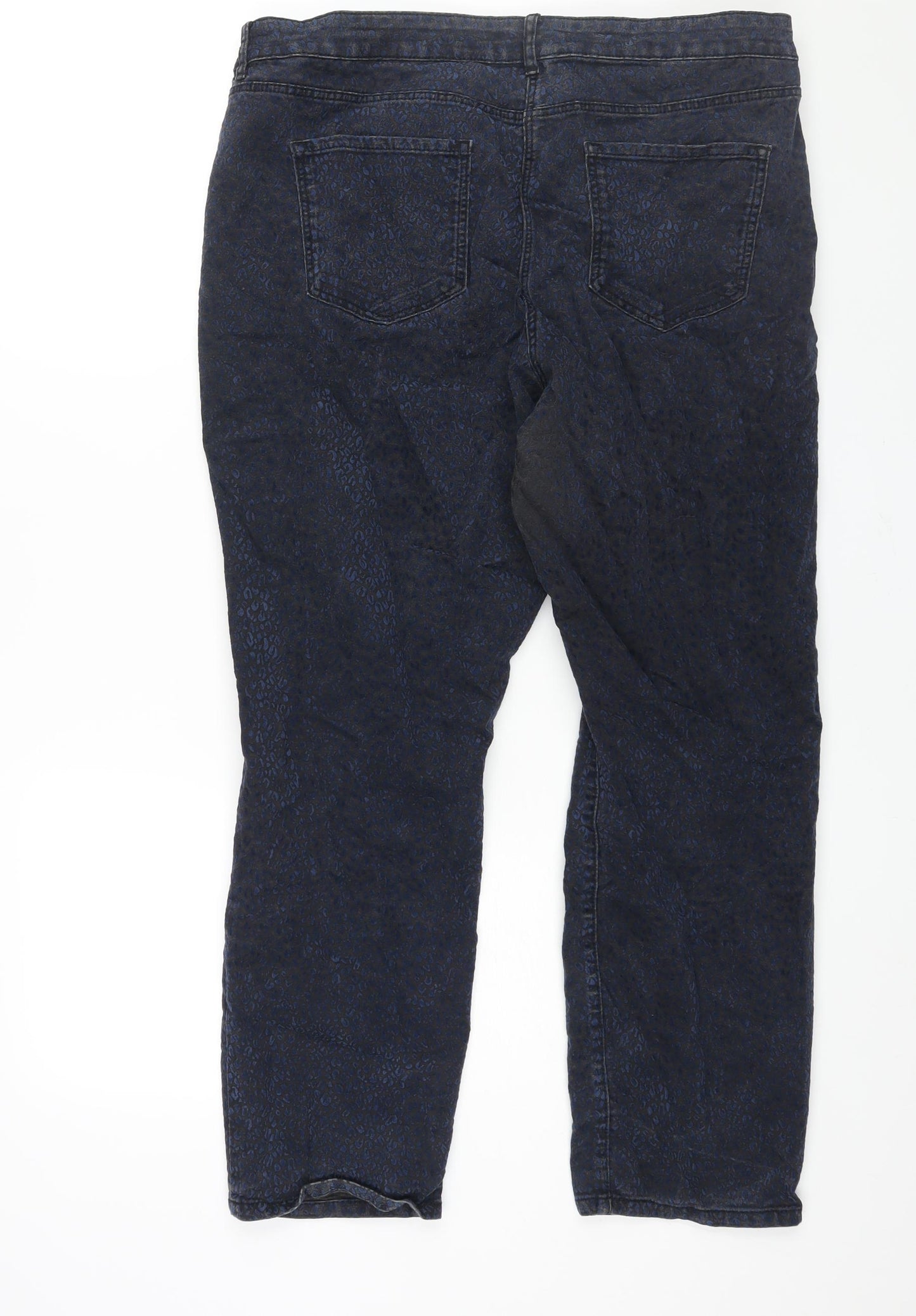 TU Womens Black Animal Print Cotton Straight Jeans Size 20 L28 in Regular Zip - Velvet Leopard Print