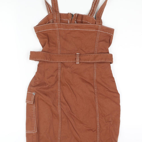 Divided by H&M Womens Brown Cotton Mini Size 8 Square Neck Zip - Belted