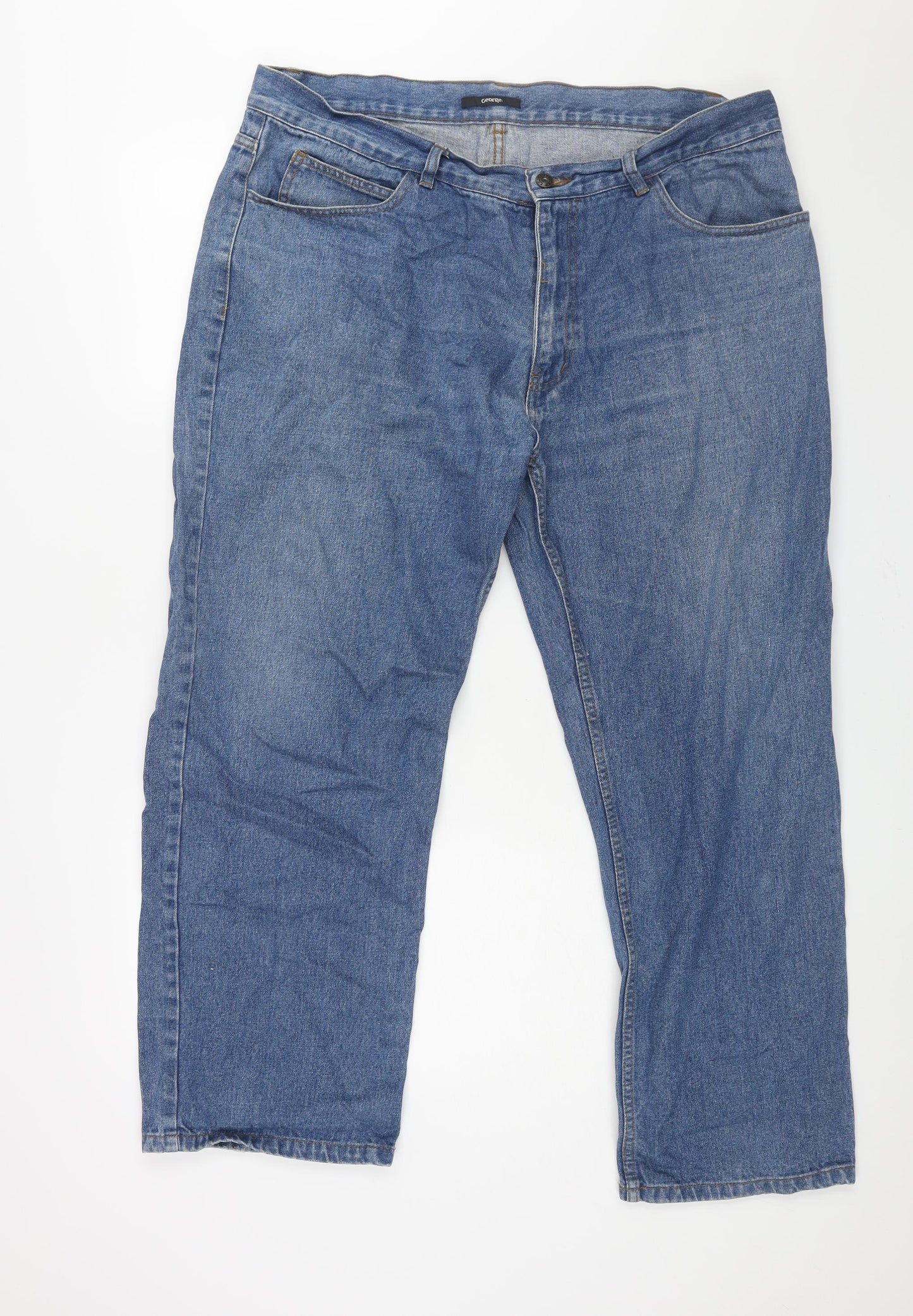 George Mens Blue Cotton Straight Jeans Size 40 in L29 in Regular Zip