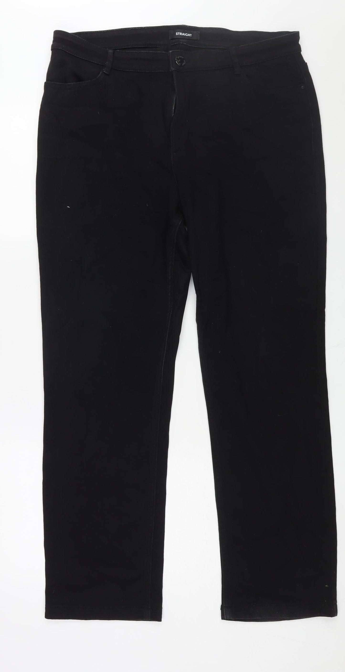 Per Una Womens Black Cotton Straight Jeans Size 16 L29 in Regular Zip