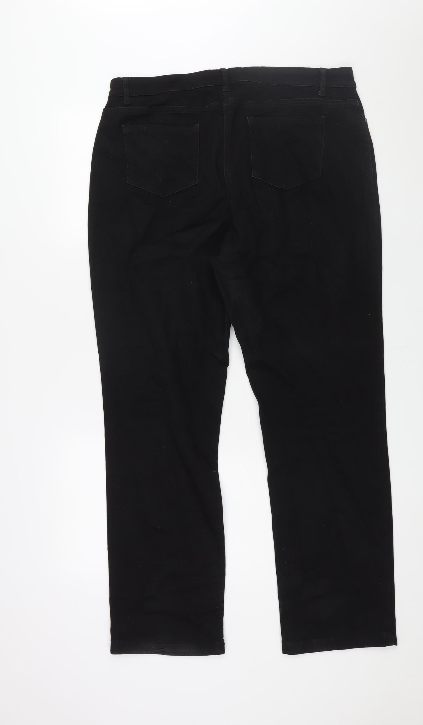 Per Una Womens Black Cotton Straight Jeans Size 16 L29 in Regular Zip