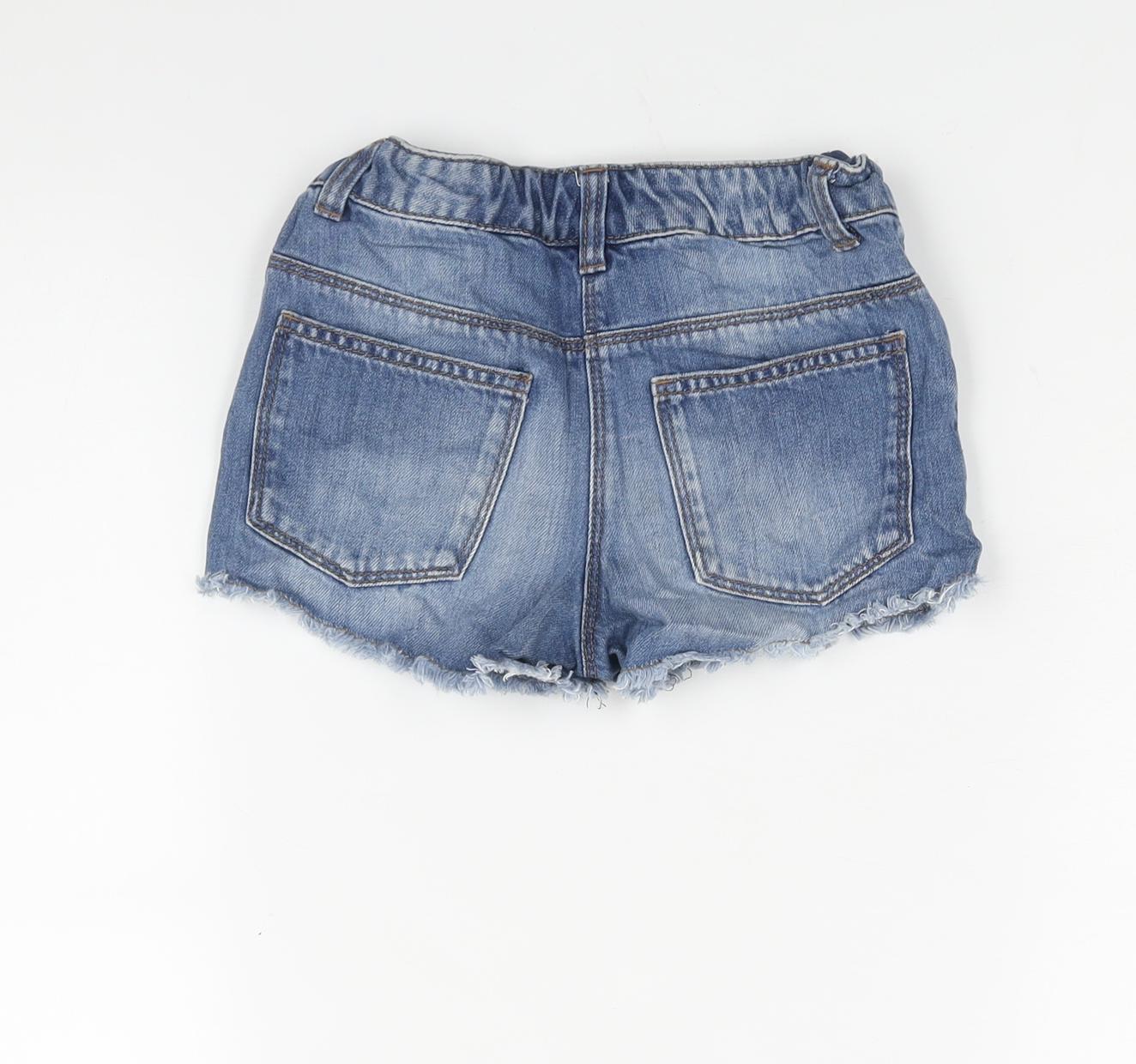 NEXT Girls Blue Cotton Cut-Off Shorts Size 8 Years Regular Zip