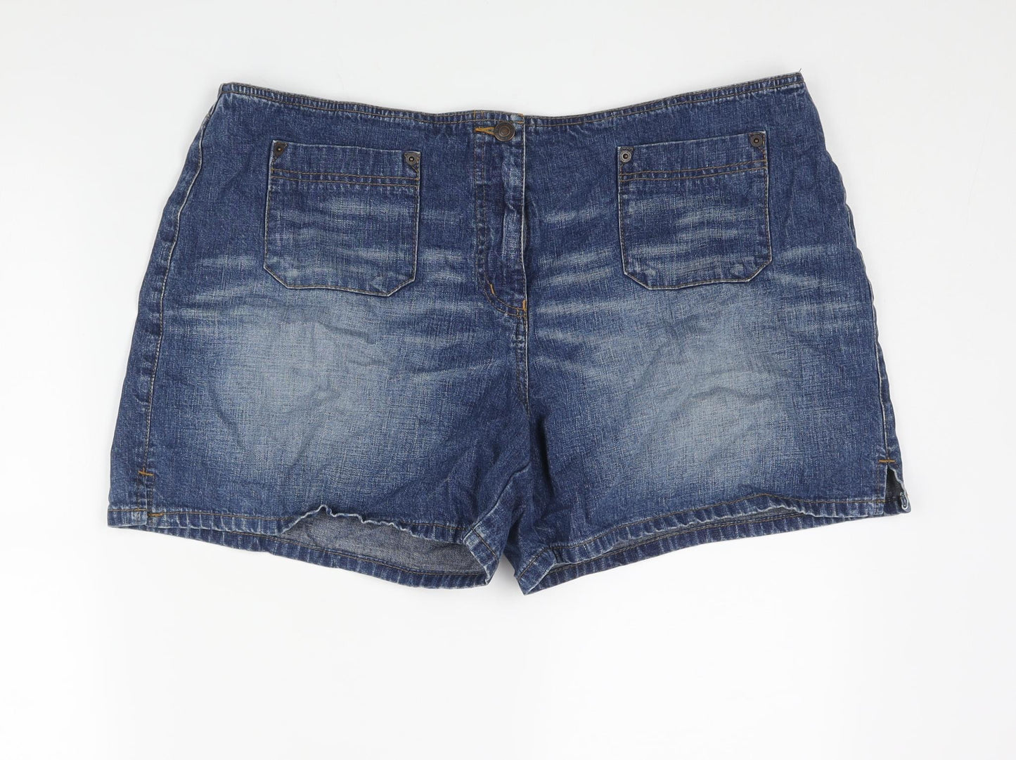 NEXT Womens Blue Cotton Basic Shorts Size 20 L4 in Regular Zip