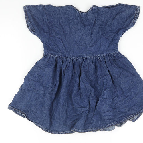 NEXT Girls Blue Cotton A-Line Size 4 Years Round Neck Button
