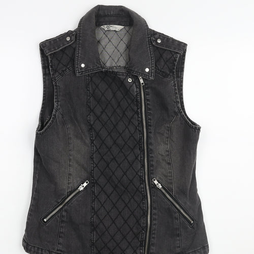 Miss Selfridge Womens Grey Gilet Jacket Size 14 Zip - Biker Style