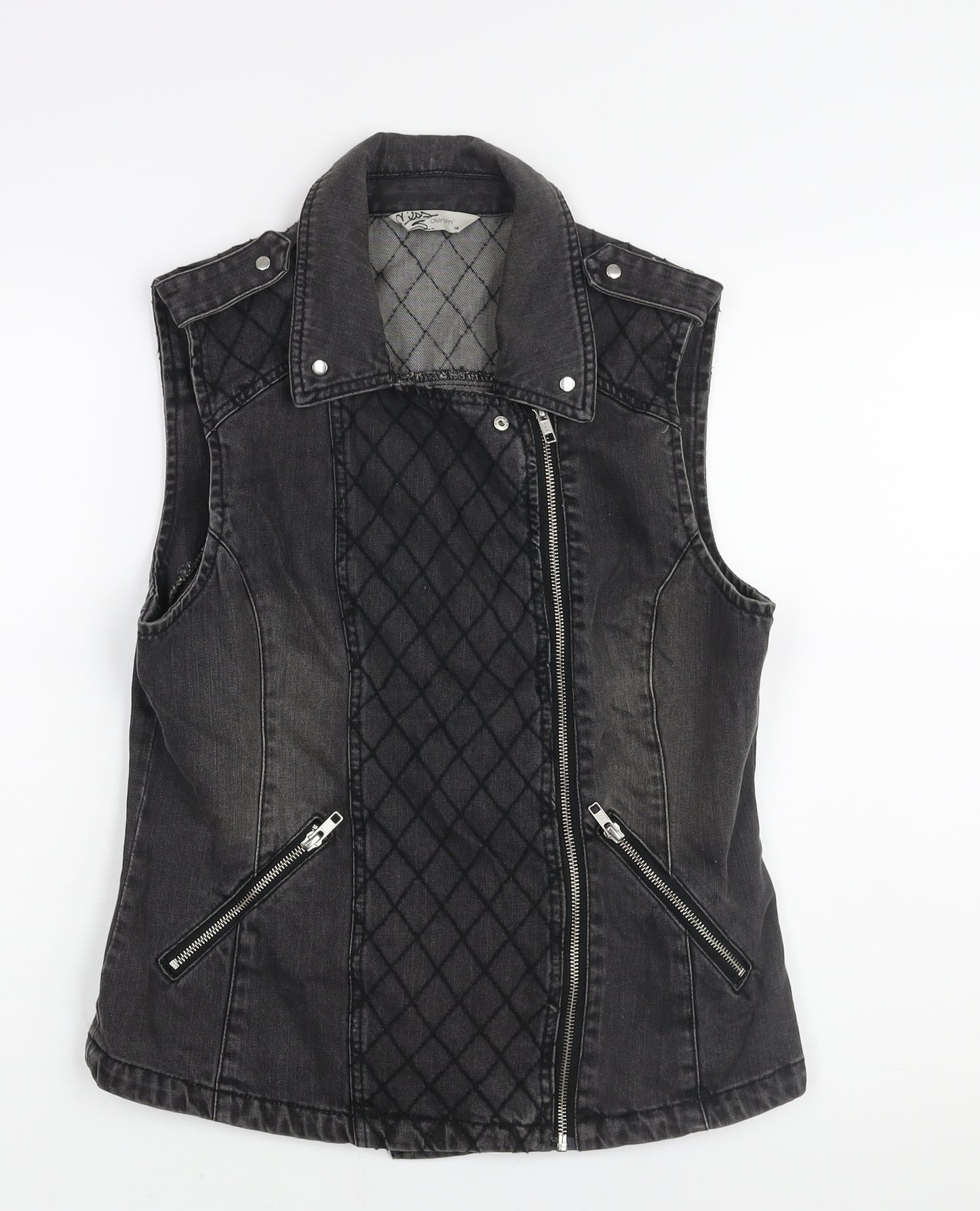 Miss Selfridge Womens Grey Gilet Jacket Size 14 Zip - Biker Style