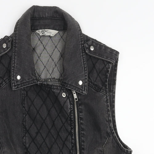 Miss Selfridge Womens Grey Gilet Jacket Size 14 Zip - Biker Style