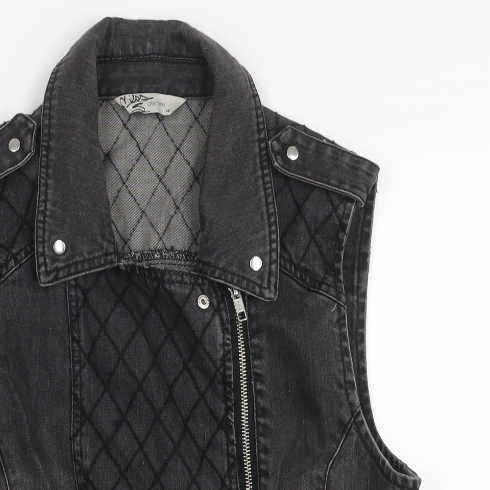 Miss Selfridge Womens Grey Gilet Jacket Size 14 Zip - Biker Style