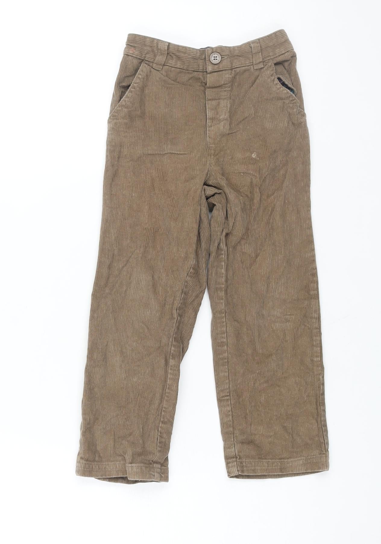 JoJo Maman Bébé Boys Brown Cotton Chino Trousers Size 4-5 Years Regular Button