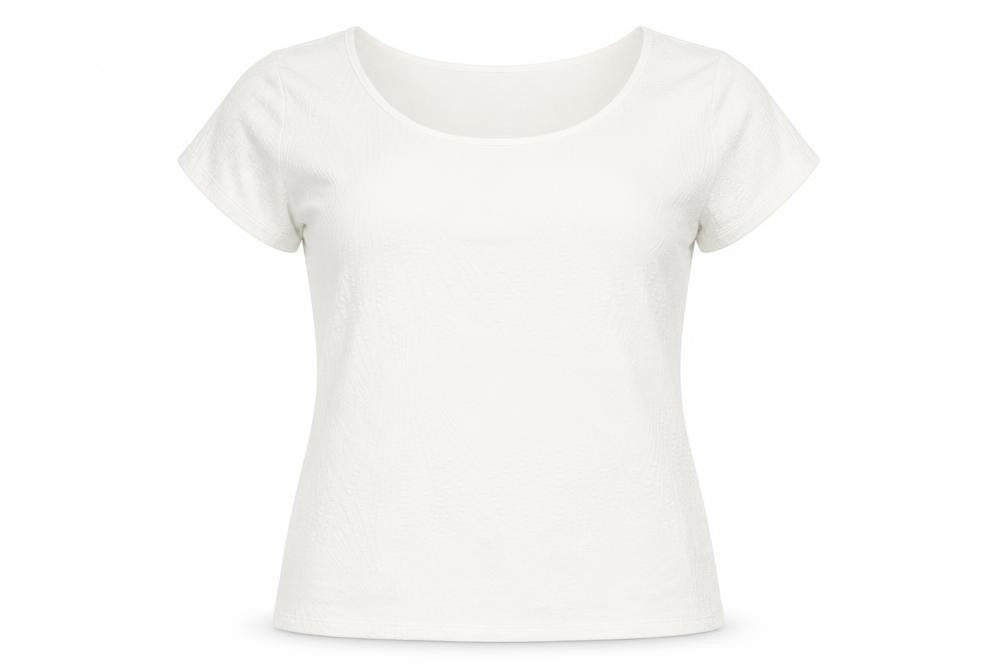Front view of Per Una women’s white polyester basic blouse, size UK 12, round neck